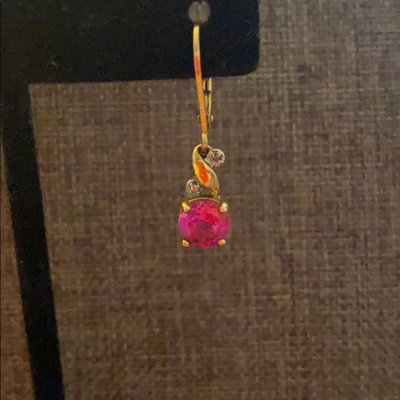 Ss real small diamonds  end ruby stone earrings - Picture 2 of 4